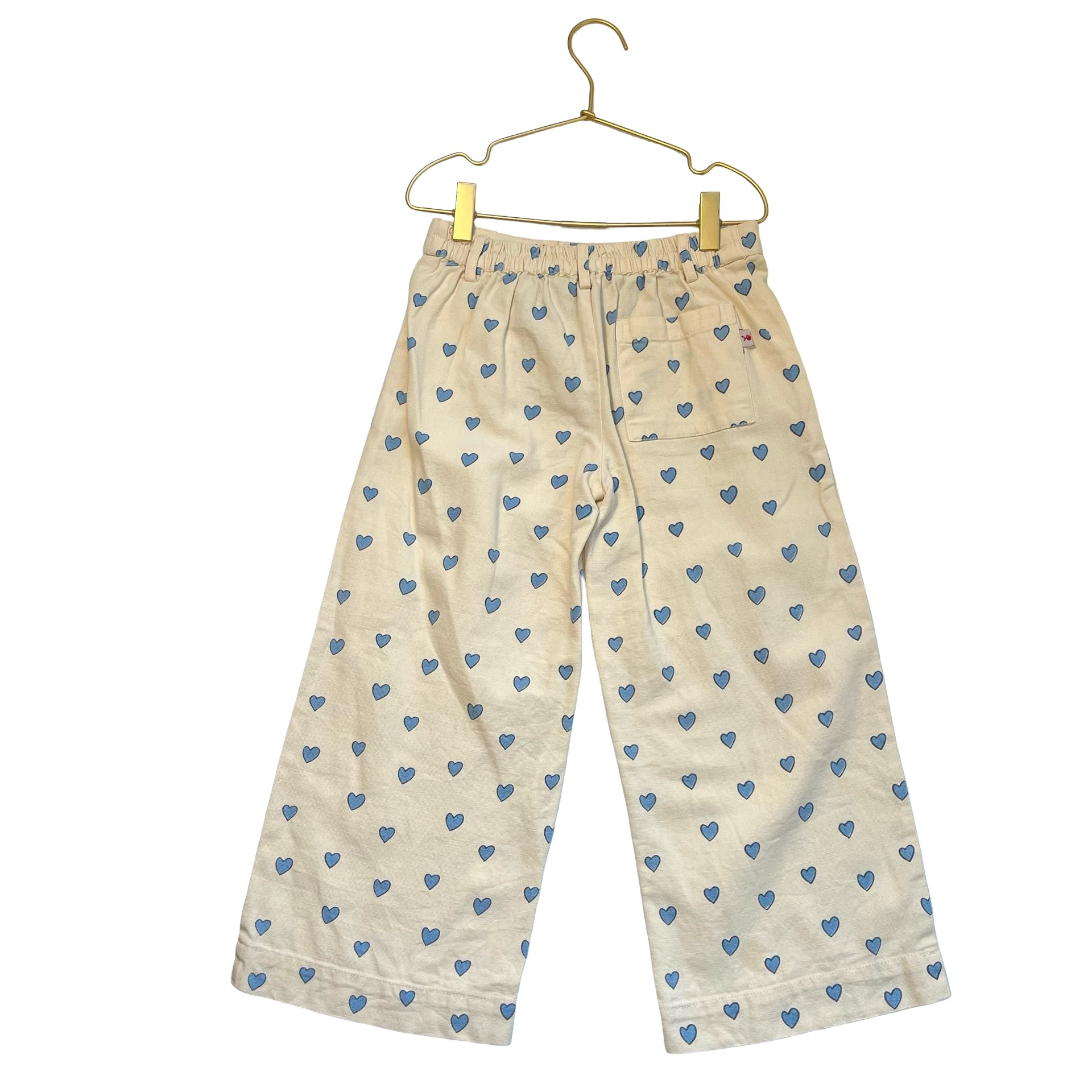 Emile et Ida Ivory & Blue Heart Print Pleated Wide-Leg Cropped Pants - Size 8A