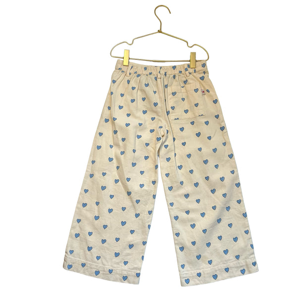 Emile et Ida Ivory & Blue Heart Print Pleated Wide-Leg Cropped Pants - Size 8A