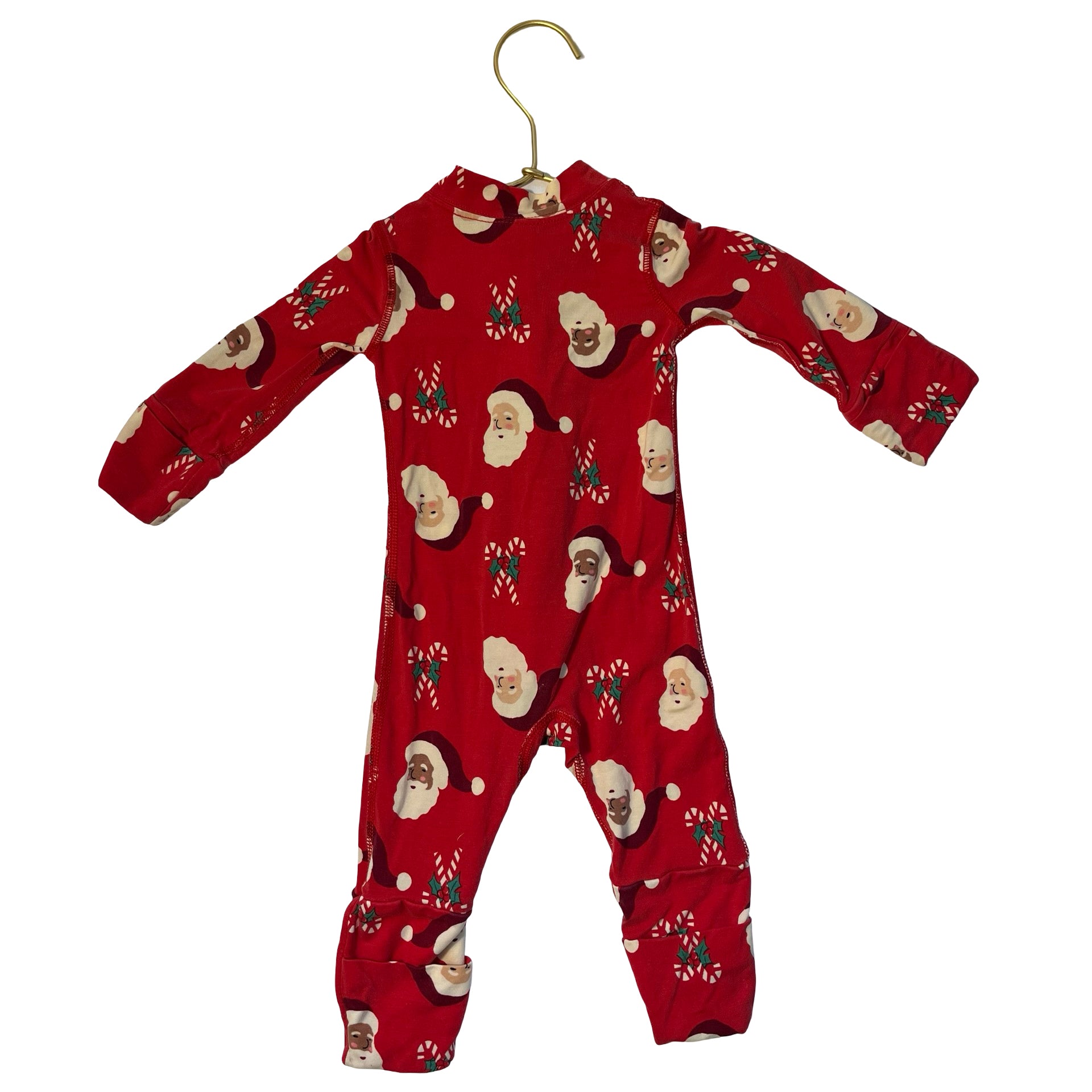 Hanna Andersson Red Santa & Candy Cane Print One-Piece PJs - Size 0-3 Mo