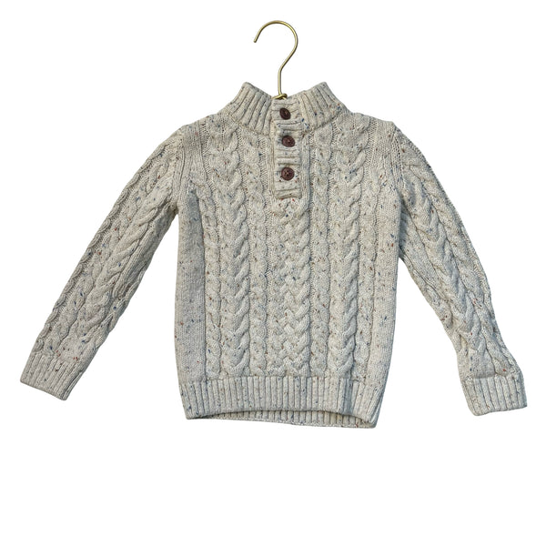 Gymboree Ivory Speckled Quarter-Button Cable-Knit Sweater - Size 3T