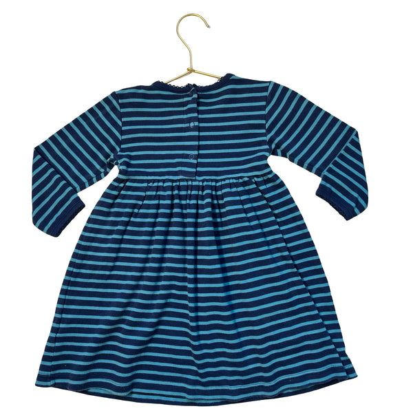 JoJo Maman Bebe Navy & Teal Striped Reindeer Applique Dress - Size 3-4Y