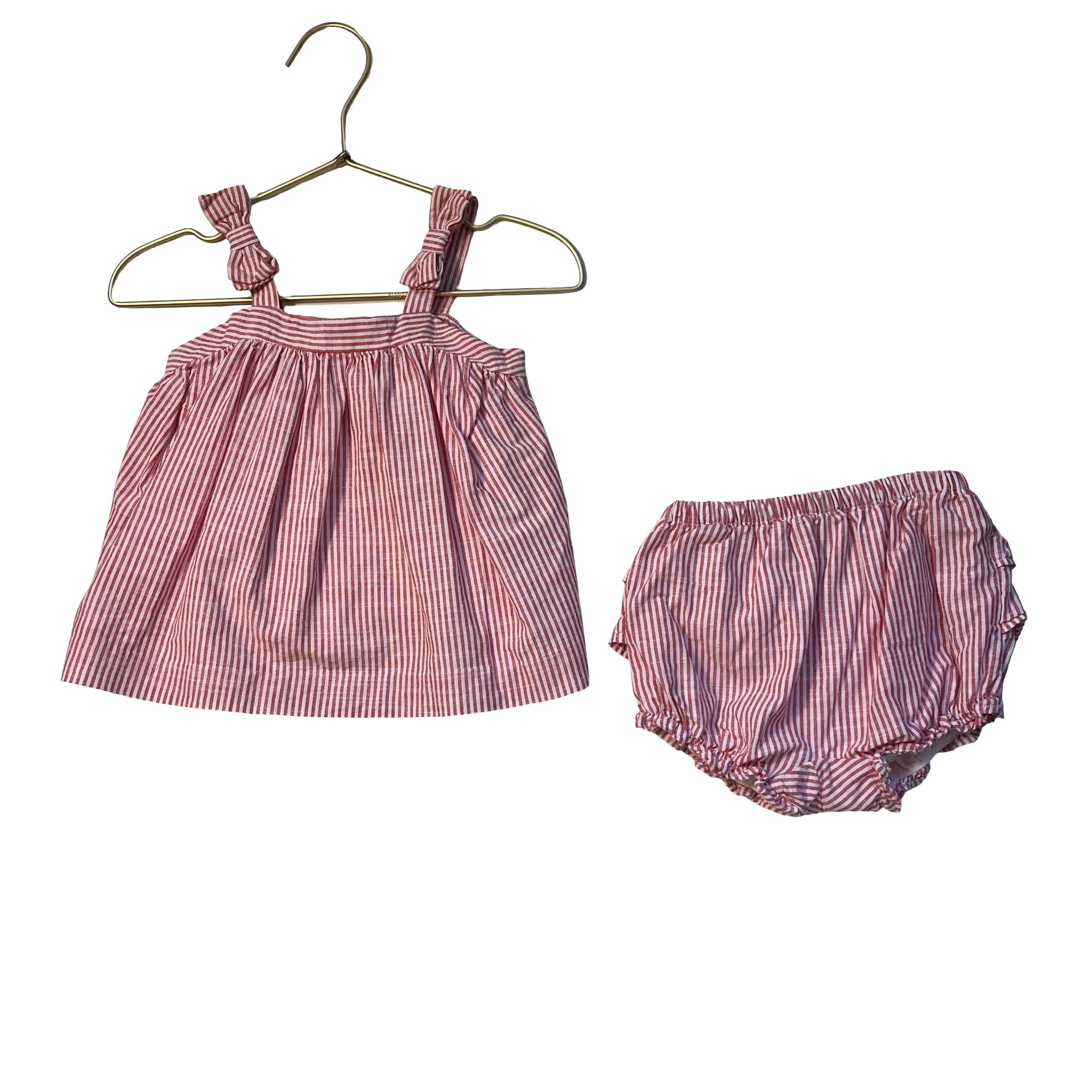 Janie and Jack Red & White Striped Top & Bubble Shorts Set - Size 12-18 Mo