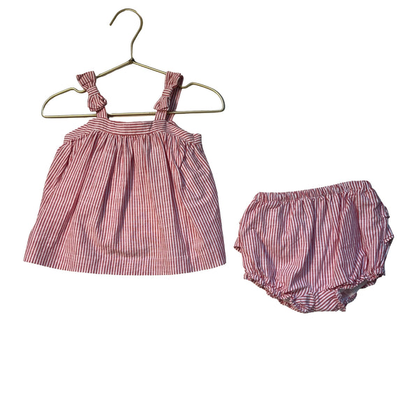 Janie and Jack Red & White Striped Top & Bubble Shorts Set - Size 12-18 Mo