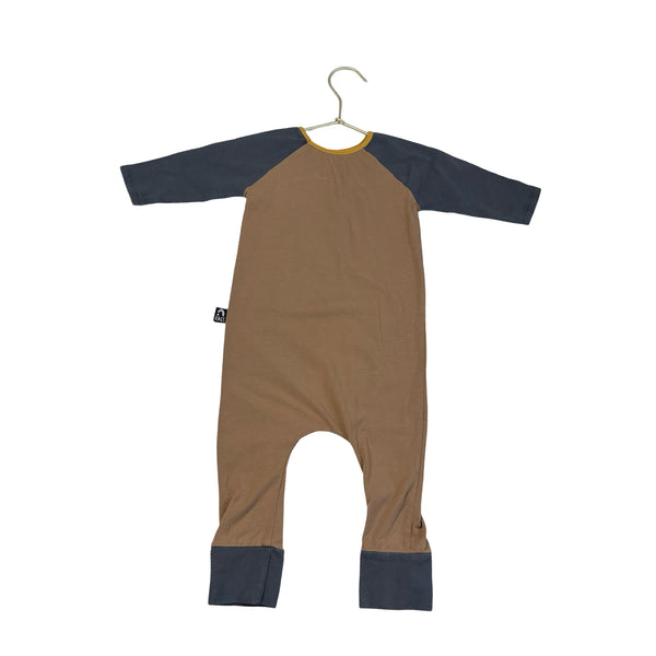 Rags Tan & Gray Graphic One-Piece - Size 18-24 Mo