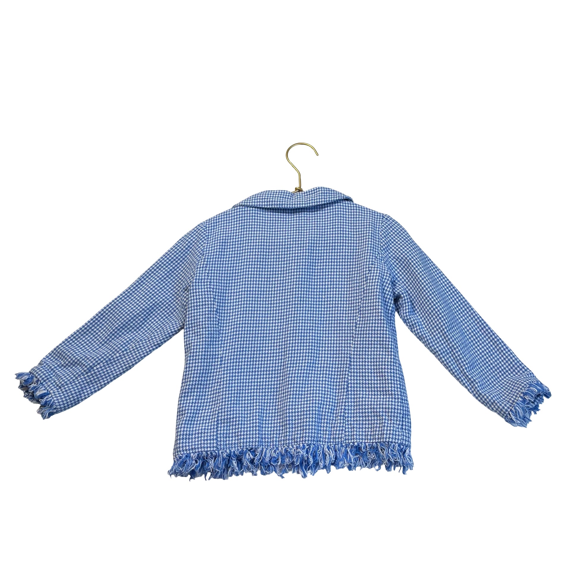 Rachel Riley Blue & White Houndstooth Blazer, Fringe Hem - Size 5Y