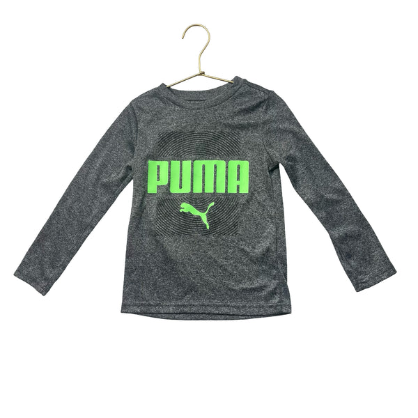 Puma Heather Gray & Neon Green Logo Athletic Shirt - Size 4T