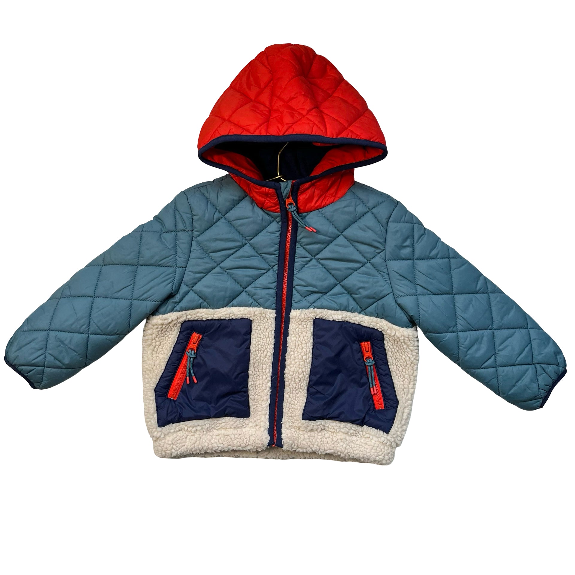 Mini Boden Sherpa & Teal Quilted Jacket - Size 2-3Y