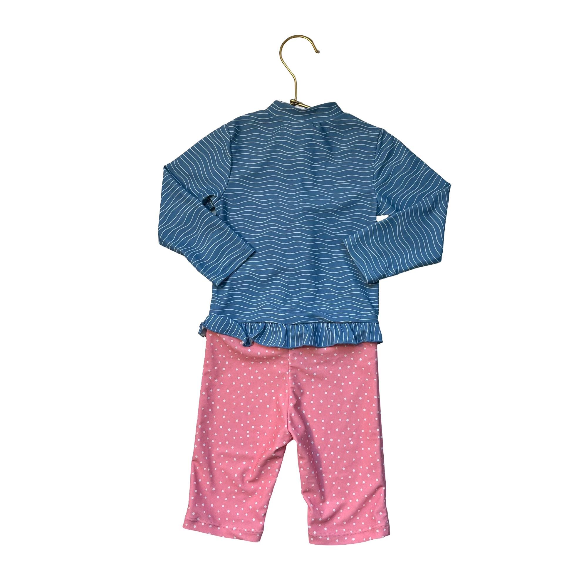 Playshoes Blue Striped & Pink Dot Swim Suit Romper - Size 74-90 (6-12 Mo)