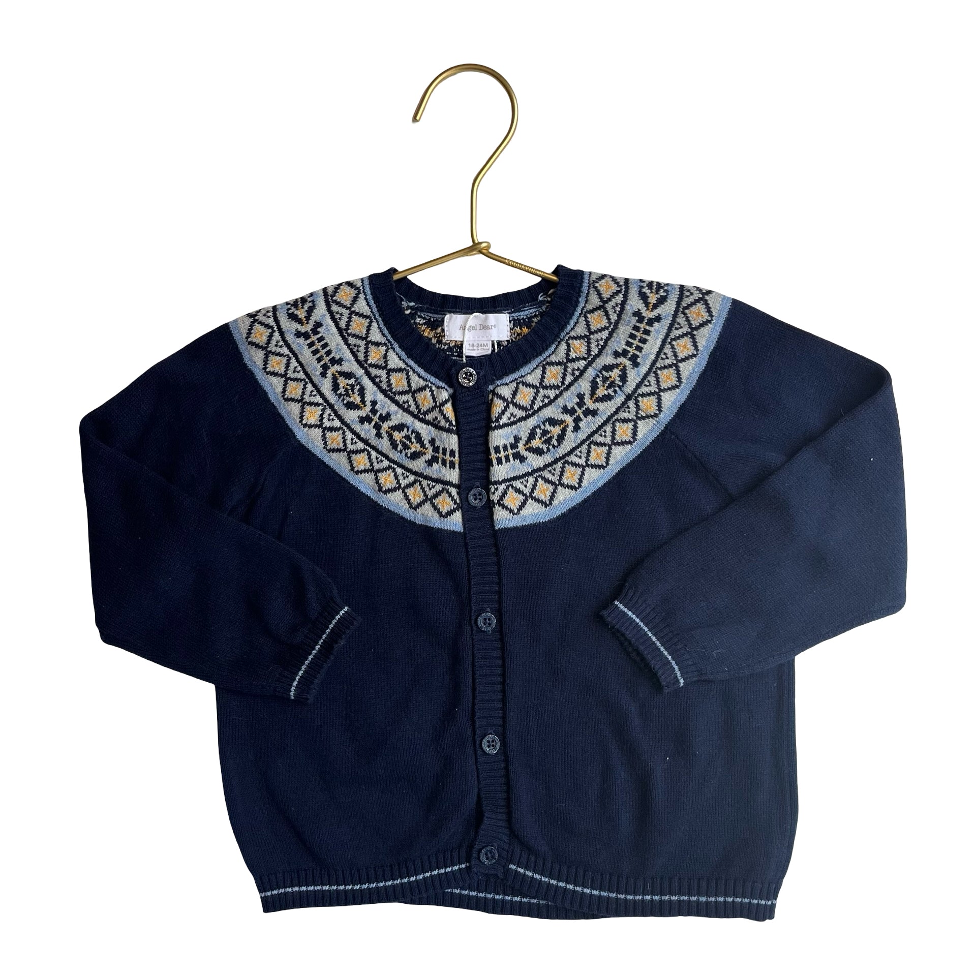 Angel Dear Navy Fair Isle Cardigan Sweater - Size 18-24 Mo