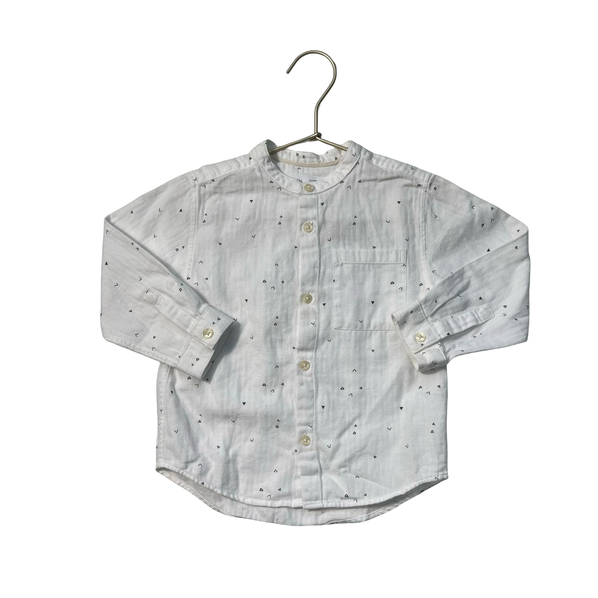 Zara White & Gray Geo Pattern Collarless Button Down - Size 18-24 Mo