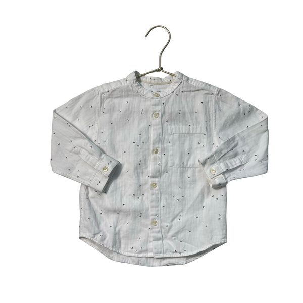 Zara White & Gray Geo Pattern Collarless Button Down - Size 18-24 Mo