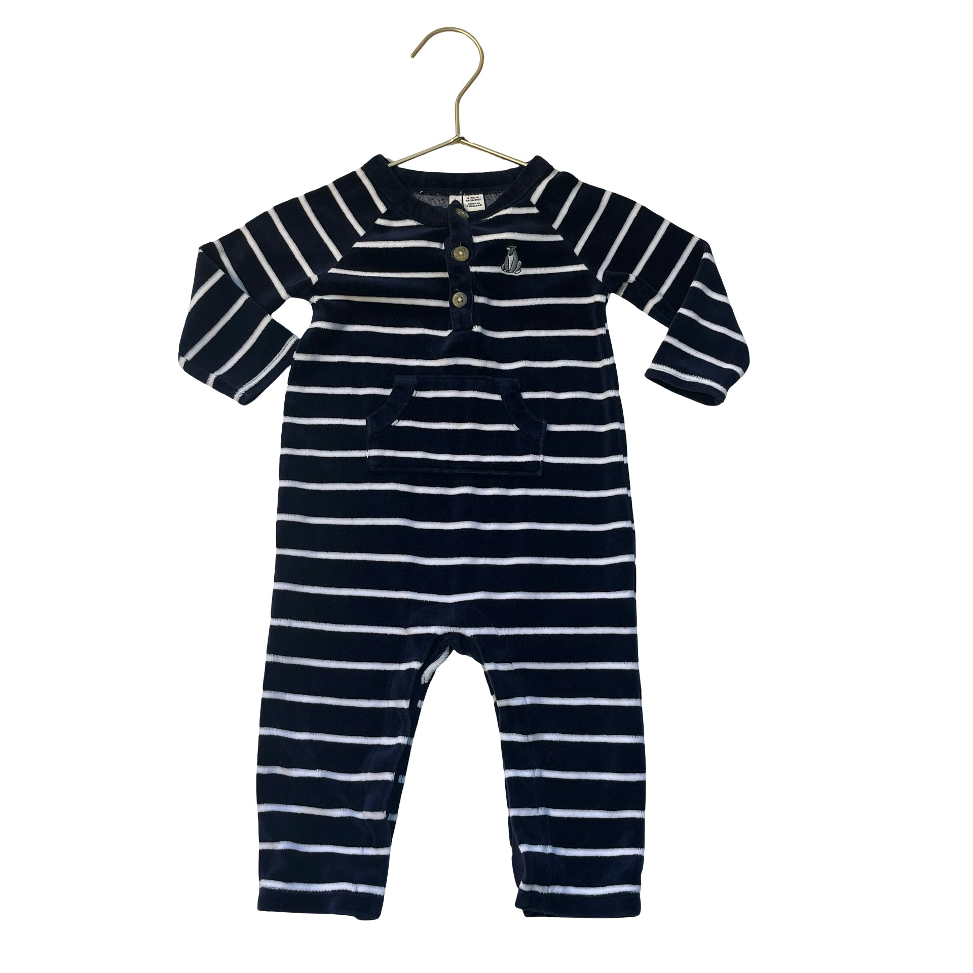 Janie and Jack Navy & White Striped Velour One-Piece - Size 6-12 Mo