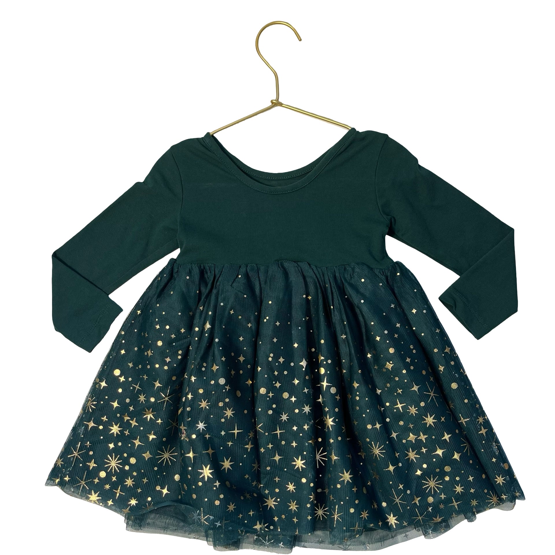 Hanna Andersson Green & Gold Foil Tulle Dress - Size 2T