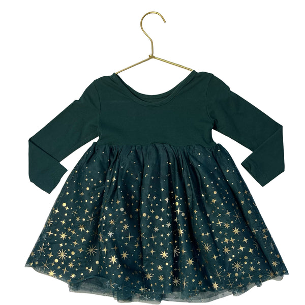 Hanna Andersson Green & Gold Foil Tulle Dress - Size 2T