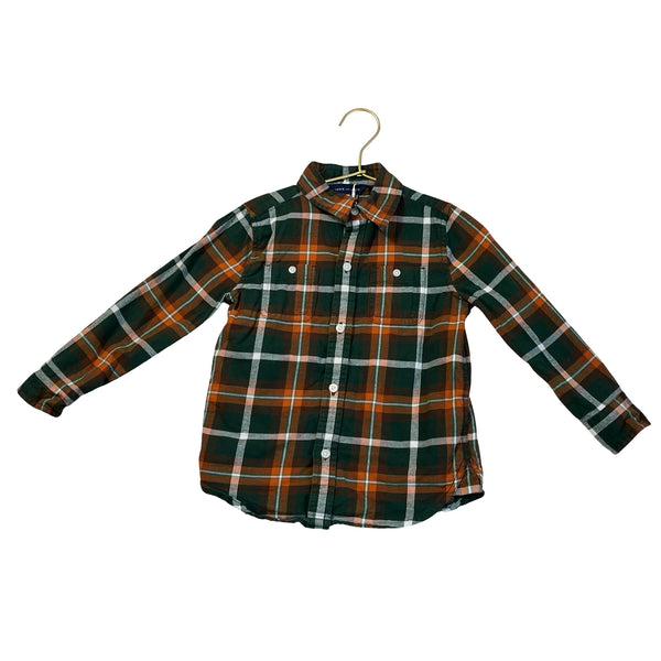 Janie and Jack Green, Orange, Ivory Plaid Button Down Shirt - Size 3