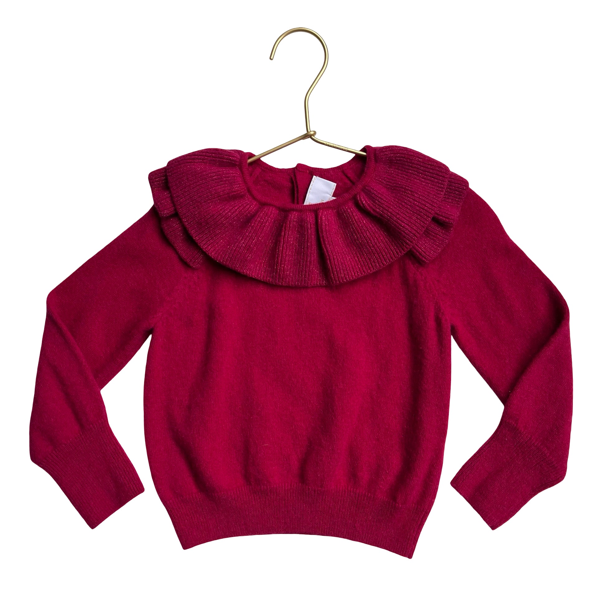 Jacadi Deep Pink Ruffle Sparkle Collar Sweater - Size 4A