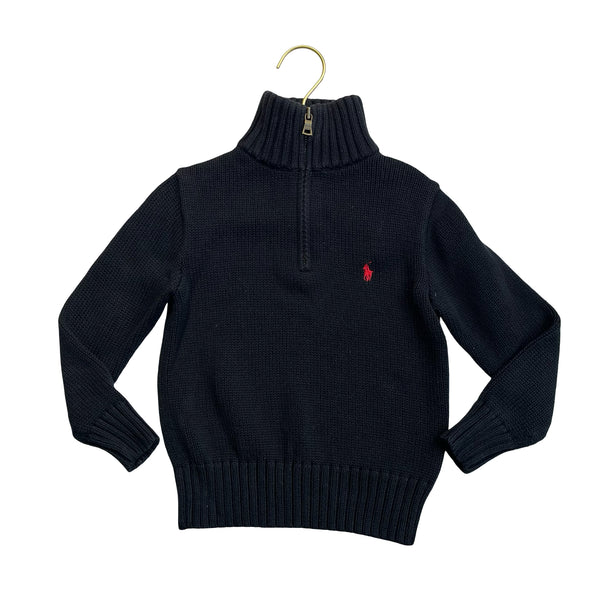 Polo Ralph Lauren Black Cotton Quarter-Zip Sweater - Size 4