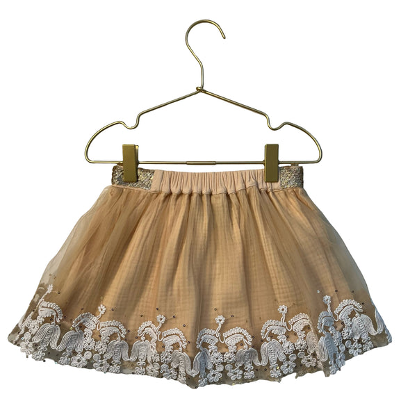 Louise Misha Peach Tulle Embroidered & Sequin Skirt - Size 4Y