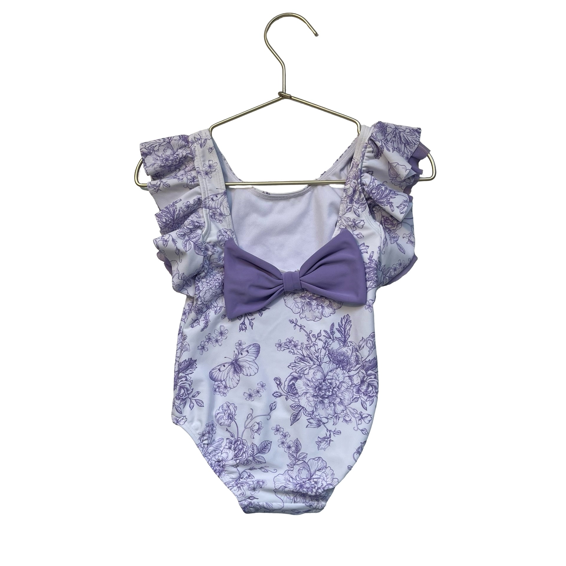 Ruffle Butts White & Purple Floral Swim Suit - Size 3T