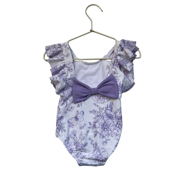 Ruffle Butts White & Purple Floral Swim Suit - Size 3T