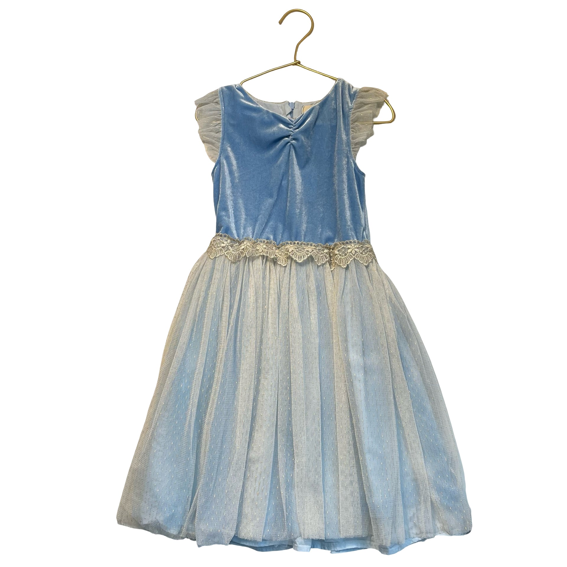 Albetta Blue Velvet, Gold & Ivory Tulle Dress - Size 6-8
