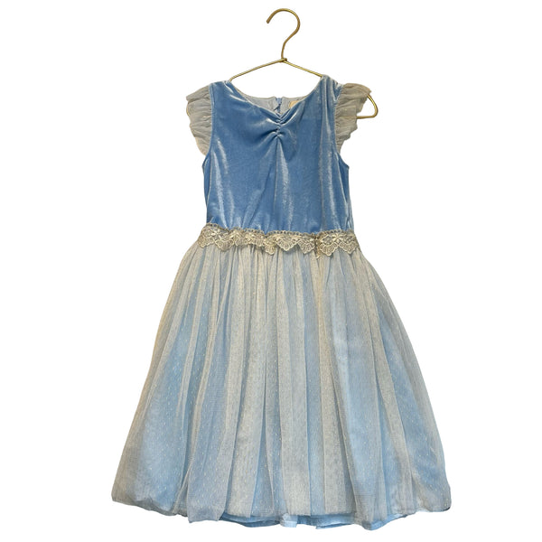 Albetta Blue Velvet, Gold & Ivory Tulle Dress - Size 6-8