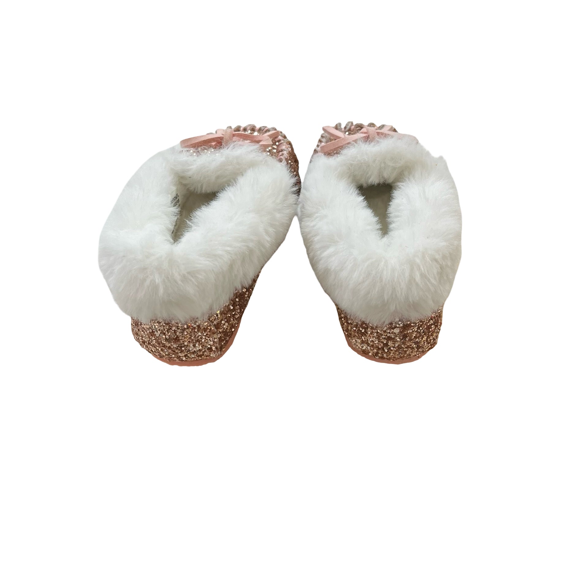 Crewcuts Pink Glitter Faux Fur Lined Slippers -  Size K10