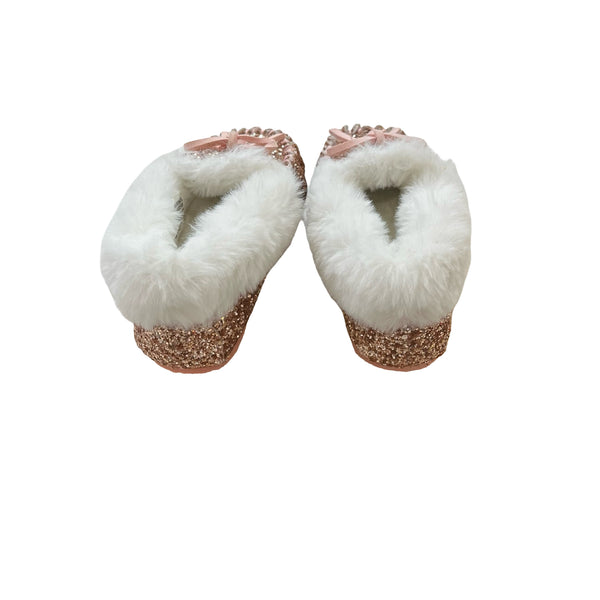 Crewcuts Pink Glitter Faux Fur Lined Slippers -  Size K10