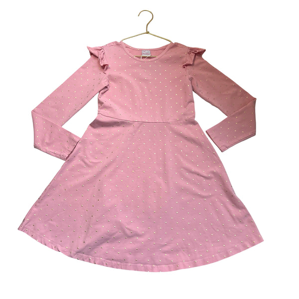 Hanna Andersson Pink & Gold Metallic Dot Dress - Size 10