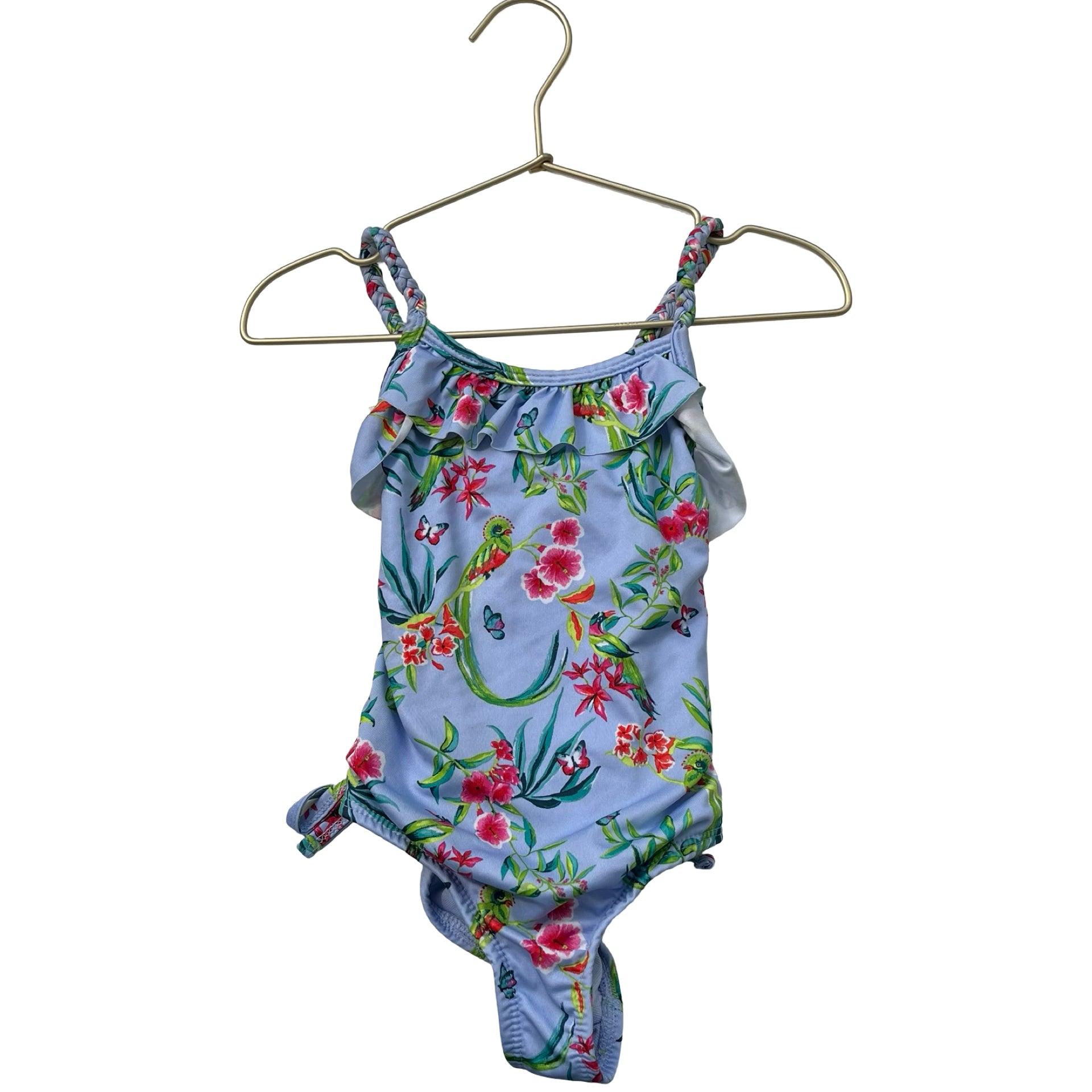 Vince Camuto Blue, Pink & Green Tropical Print Swimsuit - Size 5