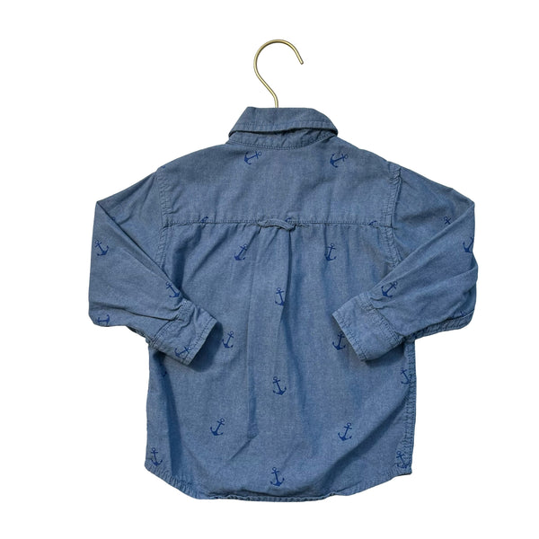 J. Khaki Chambray Anchor Pattern Button Down - Size 2T