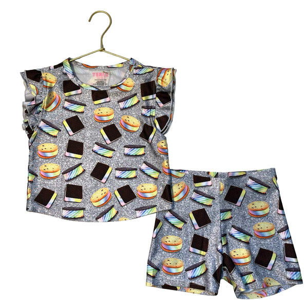 Terez Ice Cream Sandwich Print Bike Shorts & Top Set - Size 6X