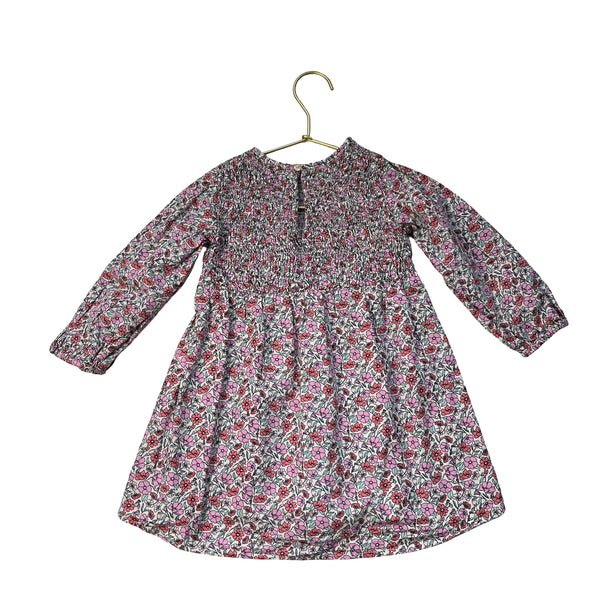 Zara Pink & Red Floral Smocked Long Sleeve Dress - Size 2/3