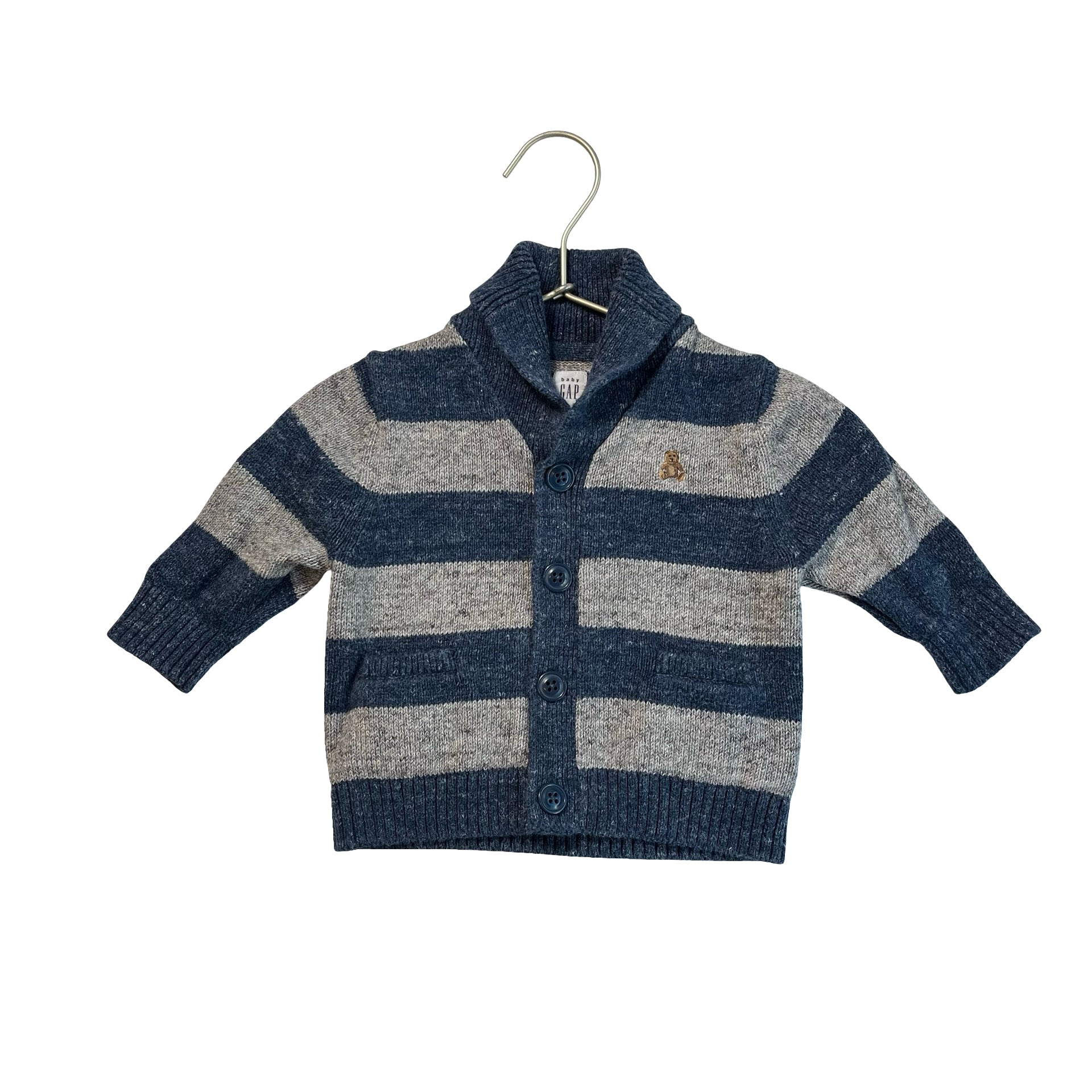 Baby Gap Gray & Blue Striped Shawl-Neck Cardigan Sweater - Size 6-12 Mo