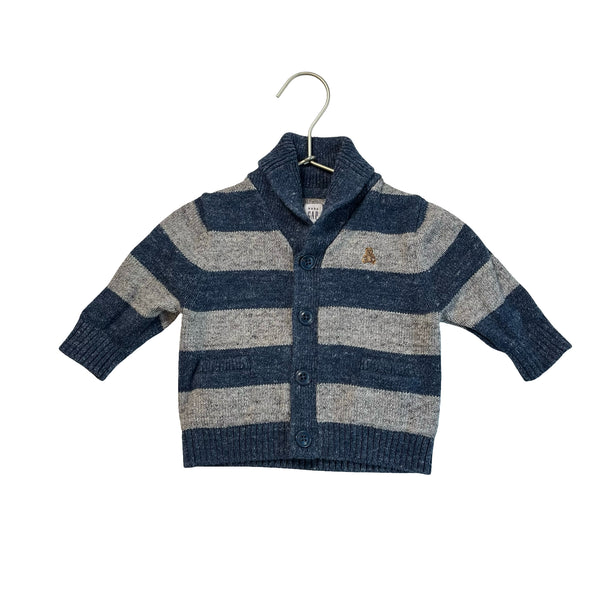 Baby Gap Gray & Blue Striped Shawl-Neck Cardigan Sweater - Size 6-12 Mo