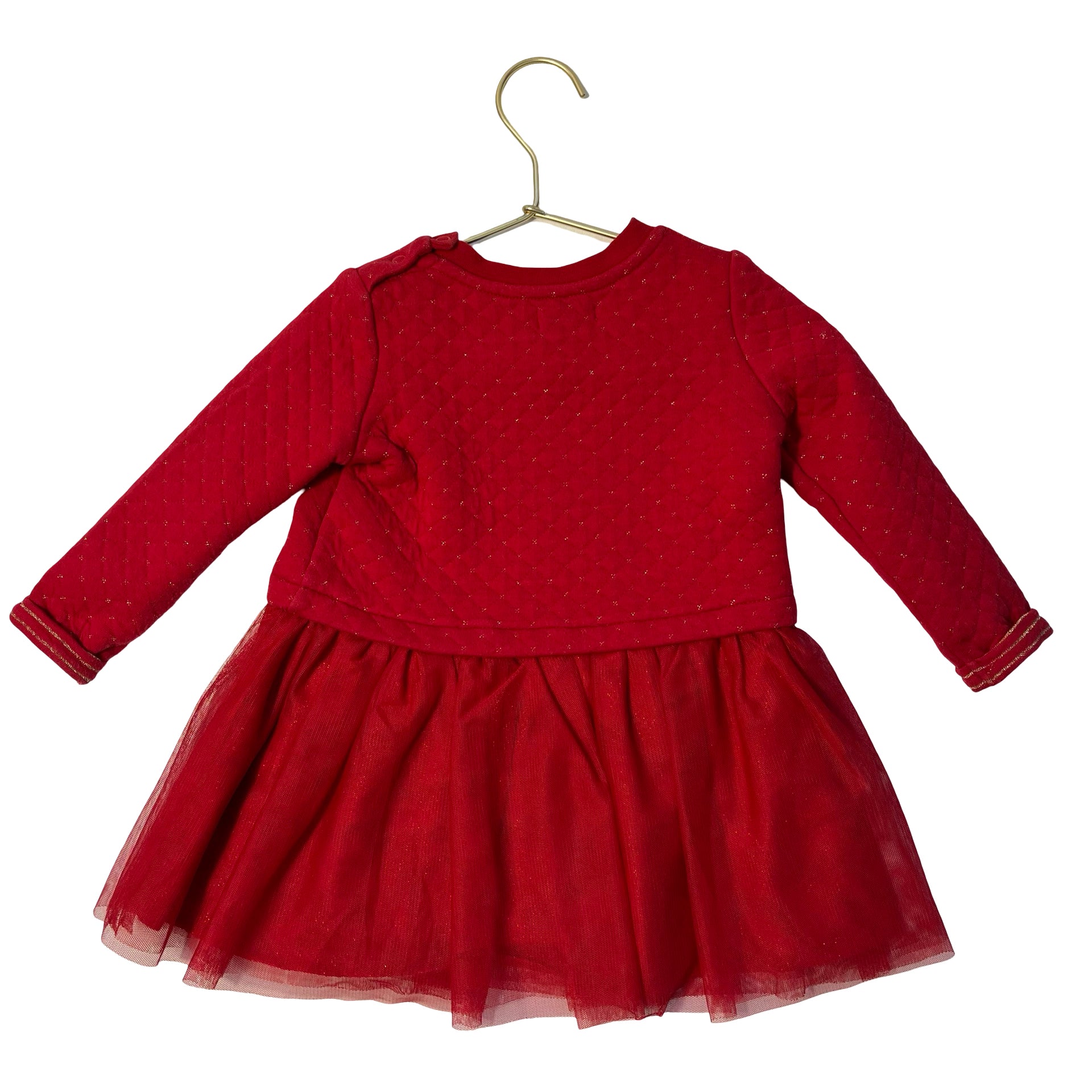 Vertbaudet Red & Gold Quilted & Tulle Dress - Size 2