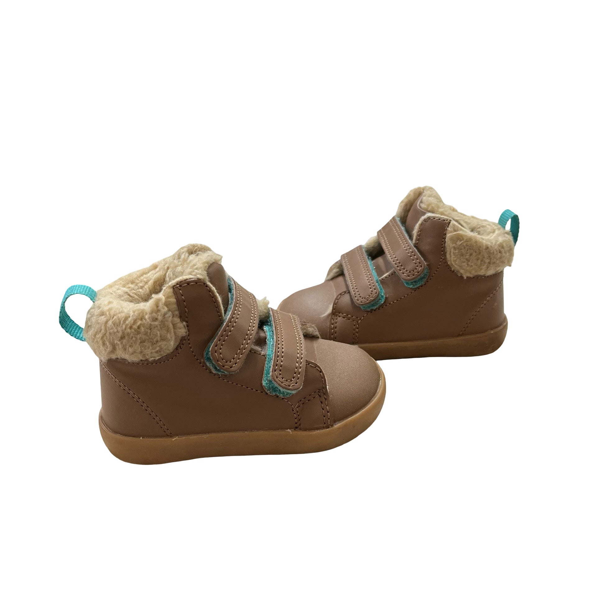 Ten Little Lined Brown Velcro Shoes - Size 5.5