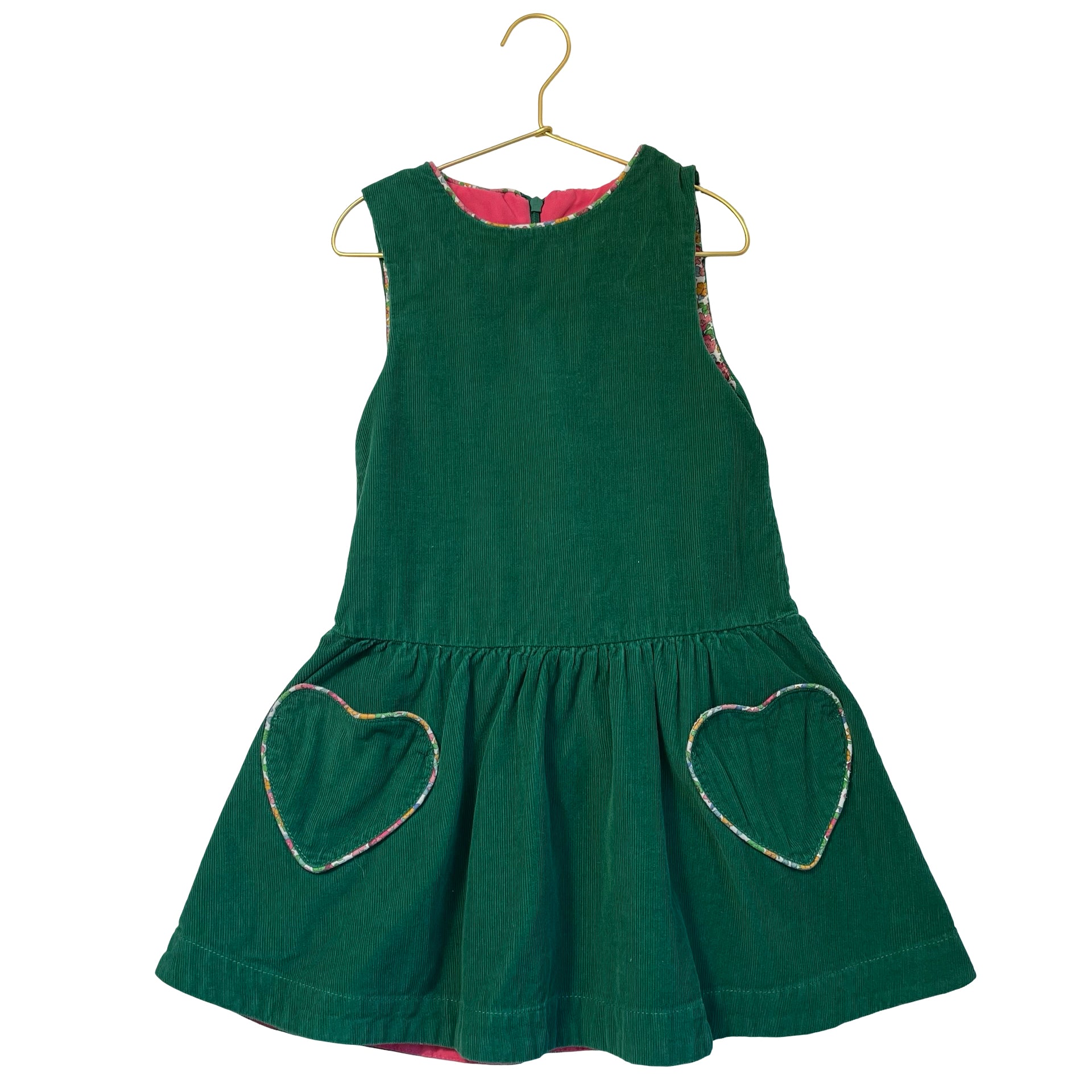 Mini Boden Green Corduroy Heart Pocket Overall Dress - Size 6-7