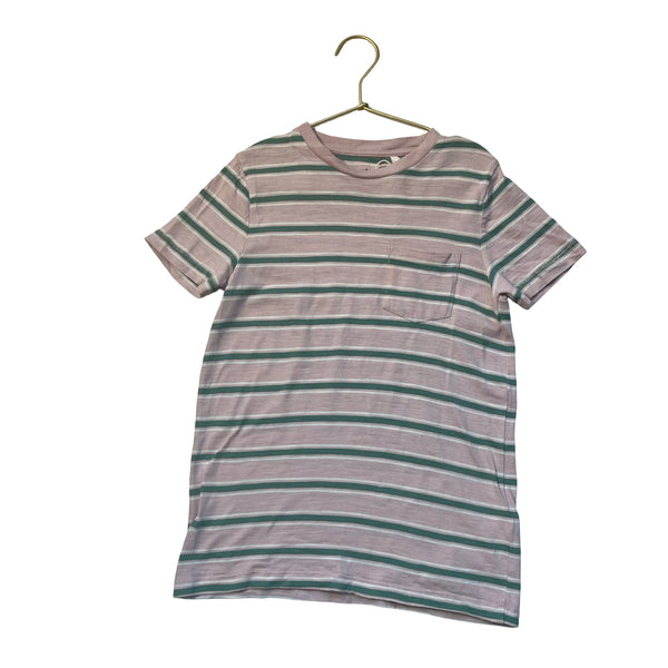 Boden Pink, Green, White Striped Pocket T-Shirt - Size 7-8Y