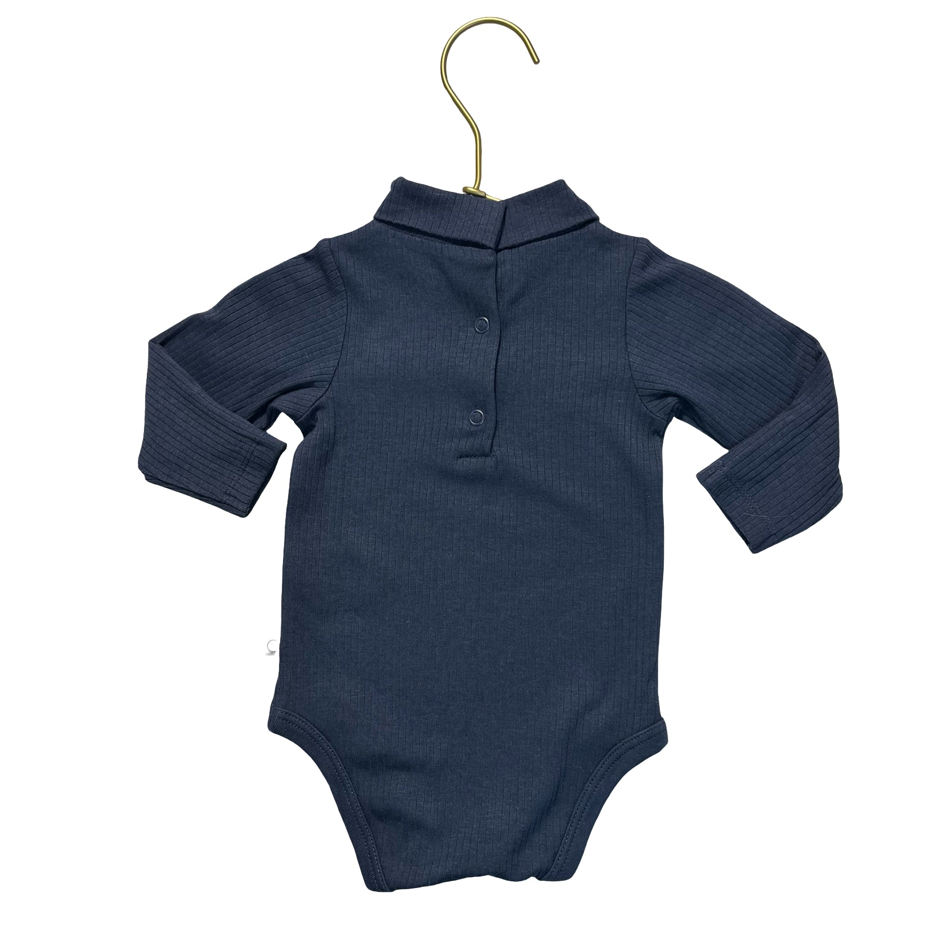 Mori Navy Ribbed Mock-Neck Bodysuit - Size 3-6 Mo