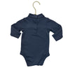 Mori Navy Ribbed Mock-Neck Bodysuit - Size 3-6 Mo