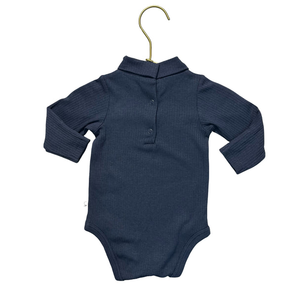 Mori Navy Ribbed Mock-Neck Bodysuit - Size 3-6 Mo