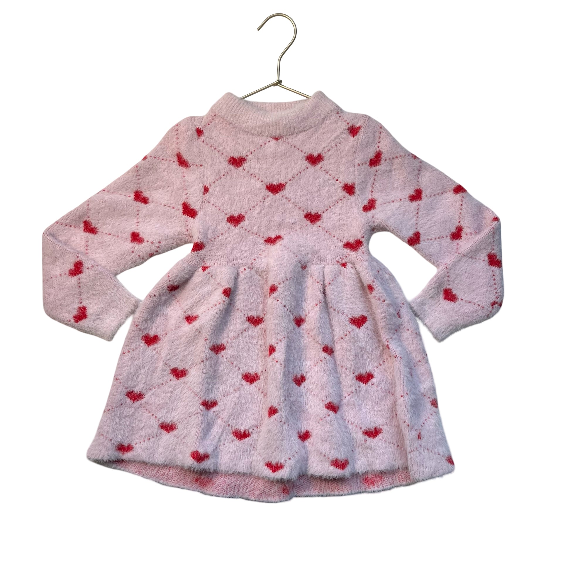 Lola & The Pink & Red Heart Print Fluffy Sweater Dress - Size 4-5