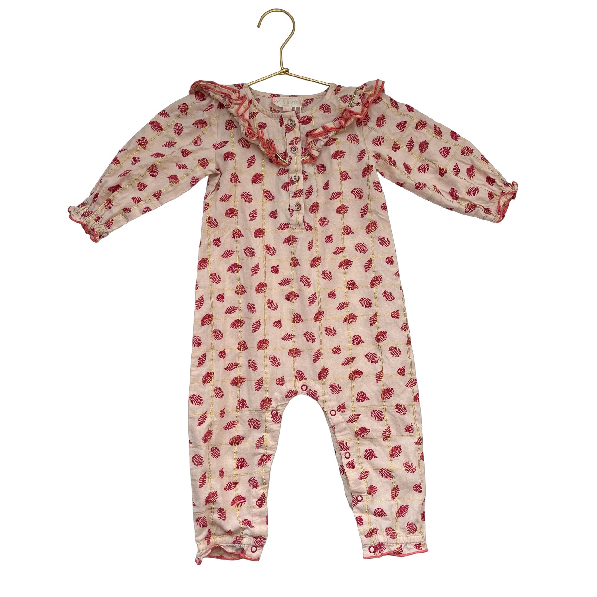 Egg Peach & Red Leaf Long Sleeve One Piece - Size 18 Months - Bounce Mkt