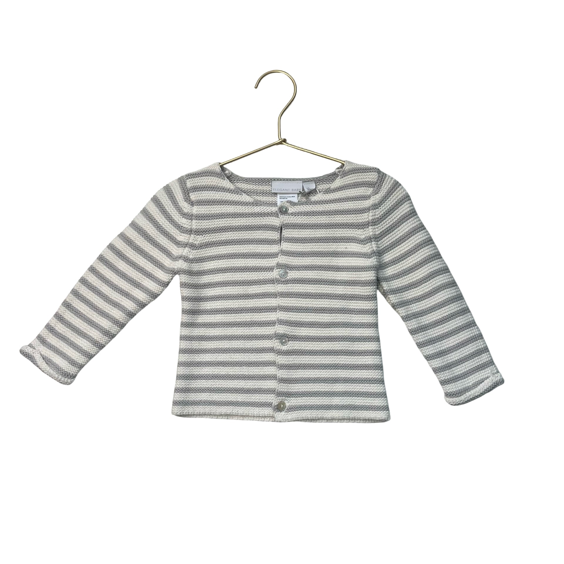 Elegant Baby Ivory & Gray Striped Cardigan with Tags - Size 12 Mo - Bounce Mkt