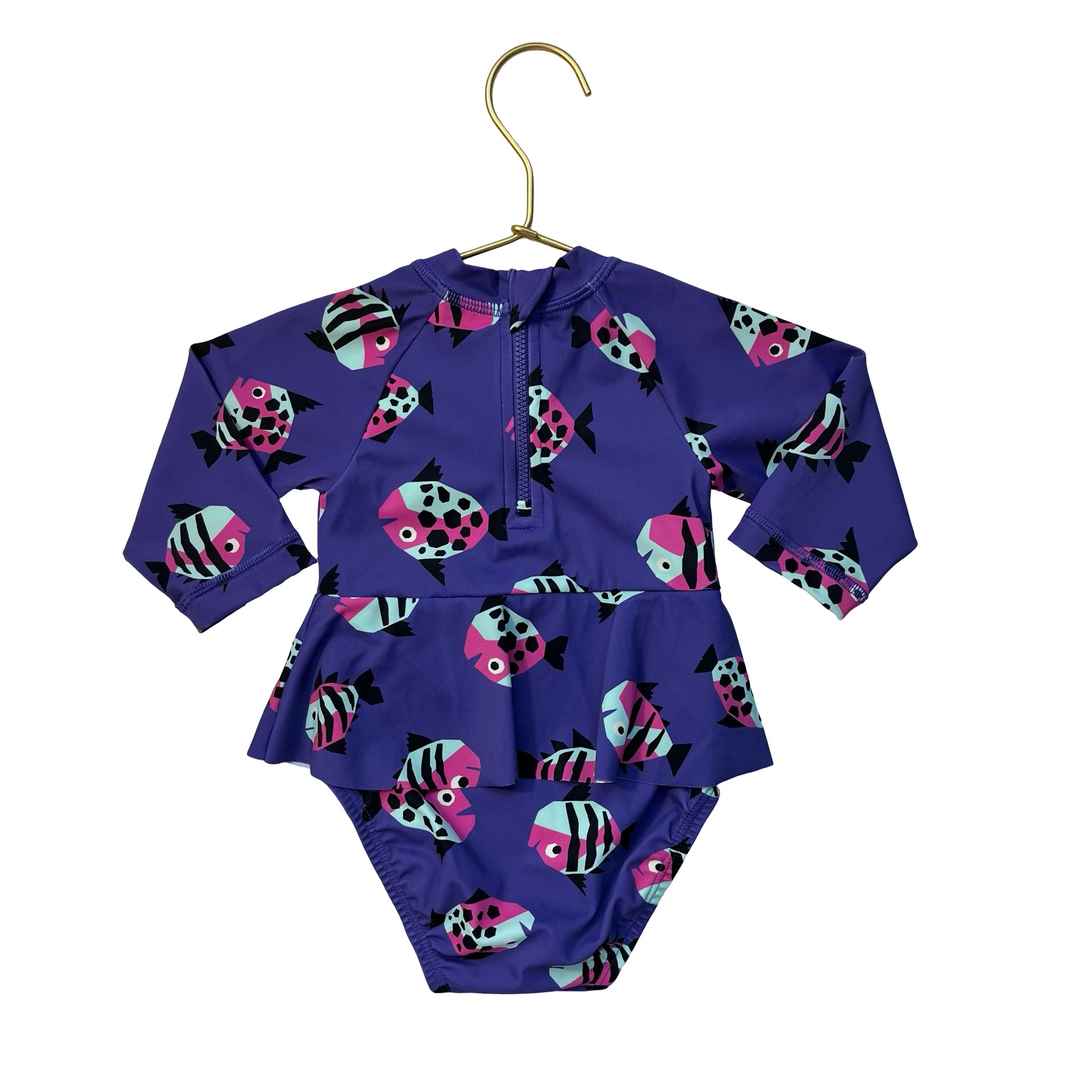 Hanna Andersson Purple Fish Print Swim Suit - Size 3-6 Mo