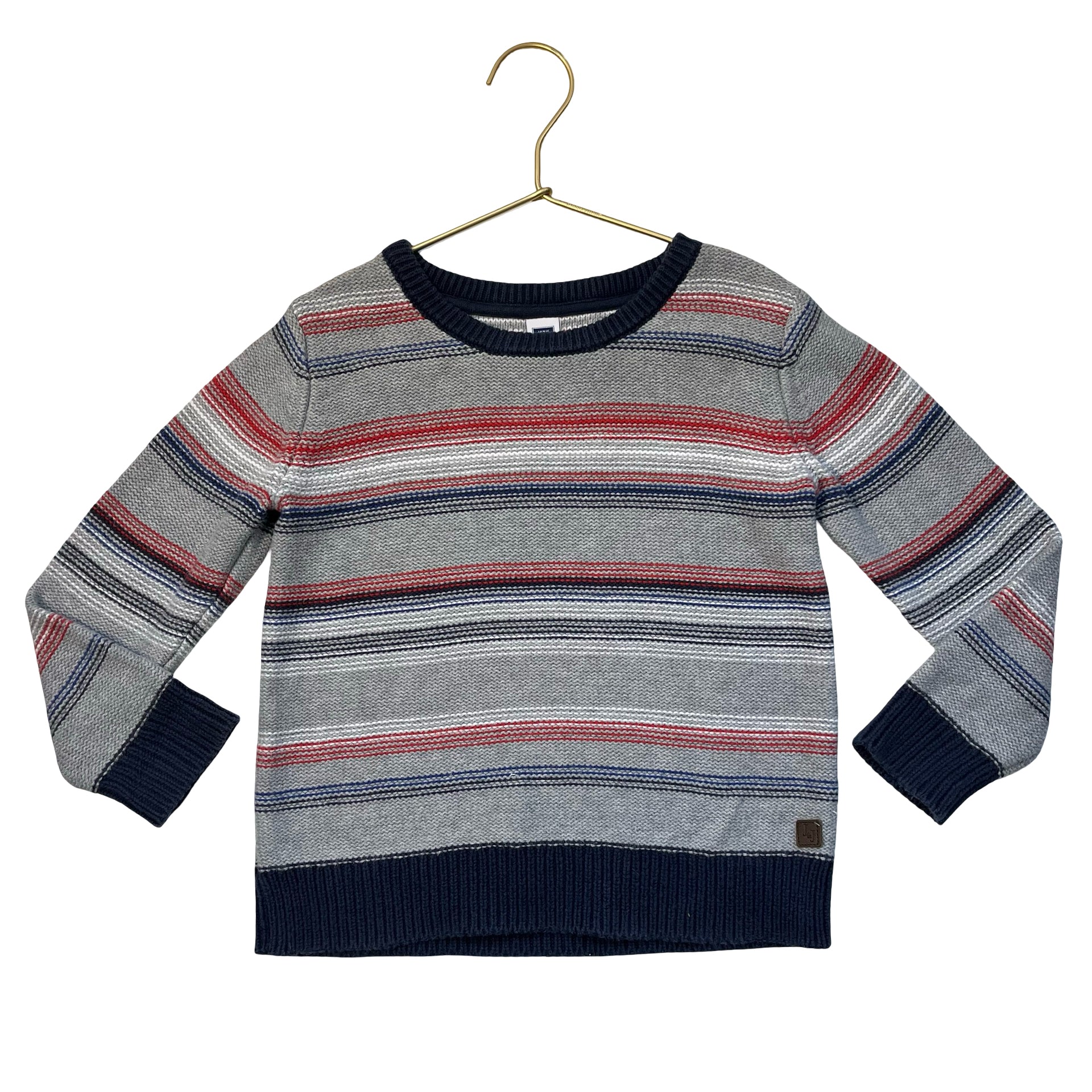 Janie and Jack Gray, Navy, Red Striped Cotton Sweater - Size 3