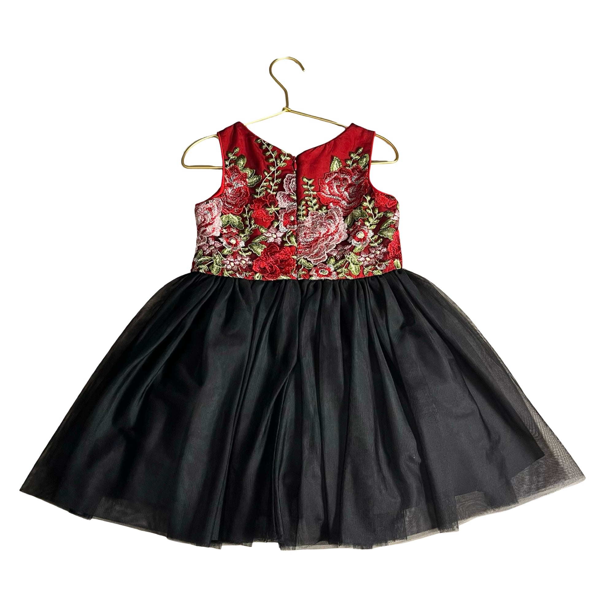 Pippa & Julie Red Emboidered Flower & Black Tulle Dress - Size 4