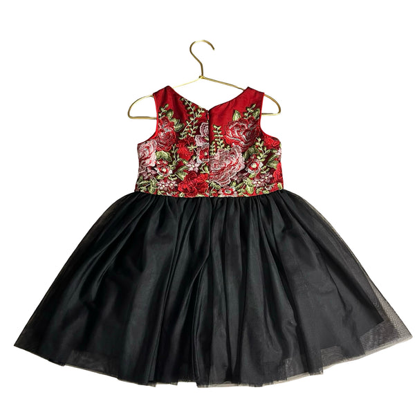 Pippa & Julie Red Emboidered Flower & Black Tulle Dress - Size 4