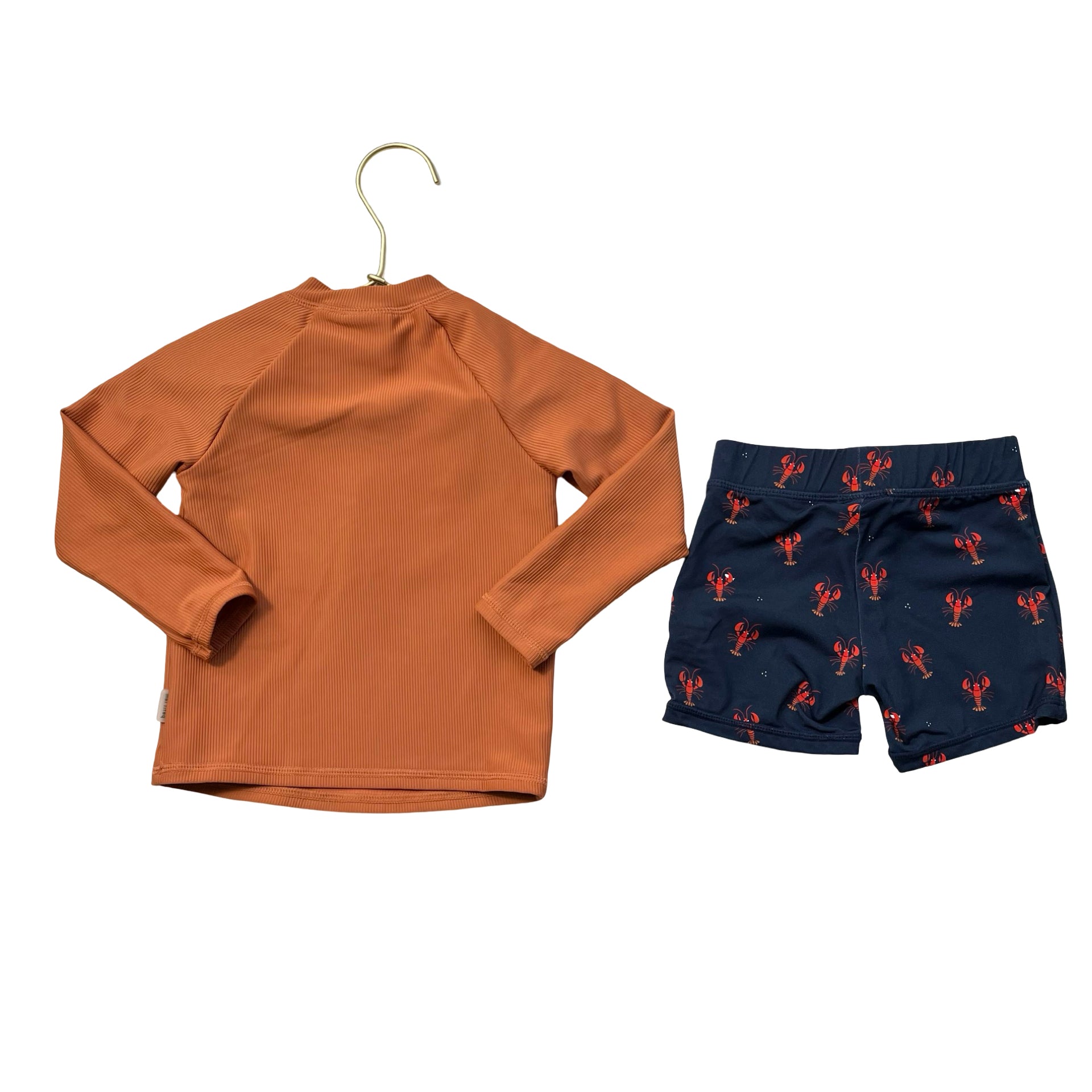 Petit Lem Orange Ribbed Rash Guard & Navy Lobster Swim Suit - Size 12-18 Mo